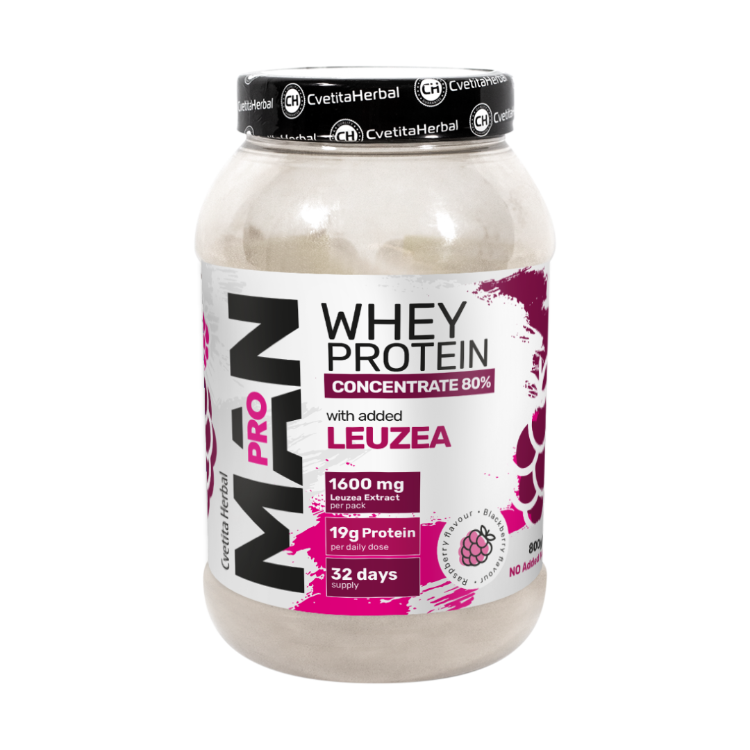 Суроватъчен протеин MAN PRO с добавен екстракт от Левзея и Папая Ензими с вкус къпина