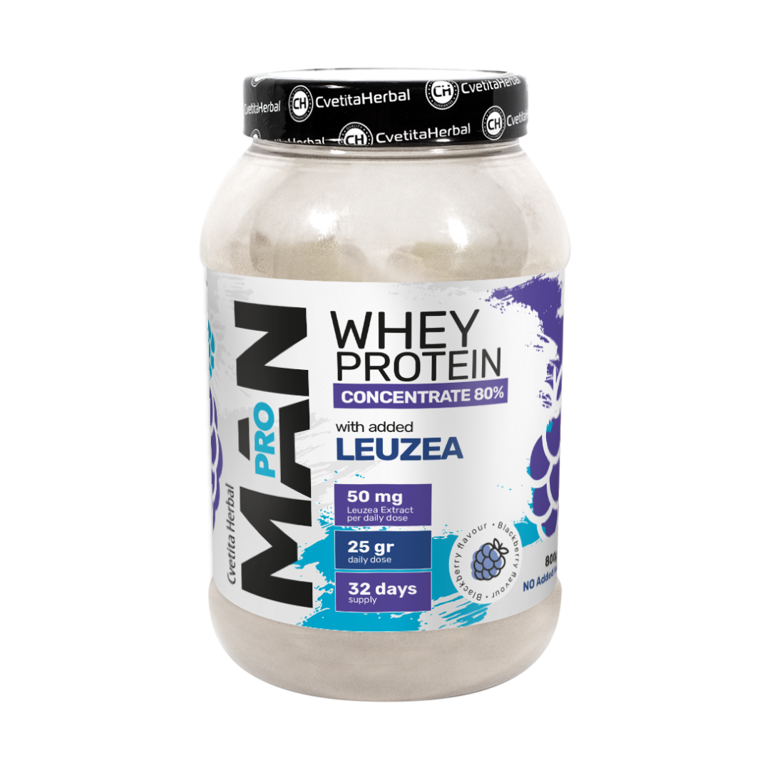 Суроватъчен протеин MAN PRO с добавен екстракт от Левзея и Папая Ензими с вкус къпина