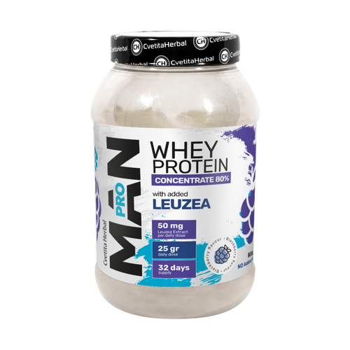 Суроватъчен протеин MAN PRO с добавен екстракт от Левзея и Папая Ензими с вкус къпина