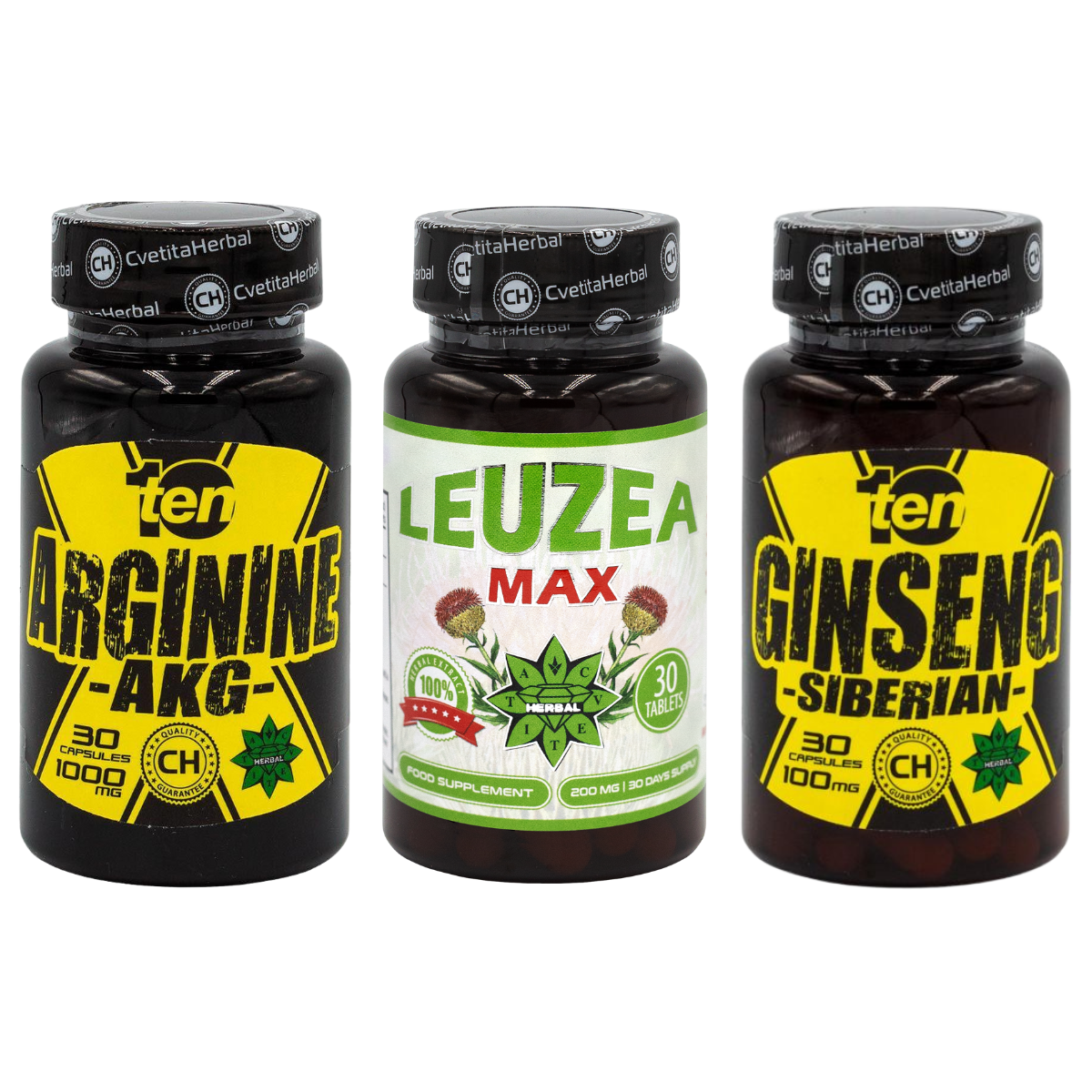 КОМБО ПАКЕТ: Левзея 30 табл. + ТЕН Аргинин 40 табл. + Тен Сибирски Женшен 30 табл.