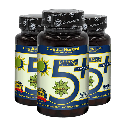 Мента, Глог, Валериана, Лайка, Маточина, B1, B6, B12 - Phase 5+ Daily (40 табл. х 515mg) 2+1