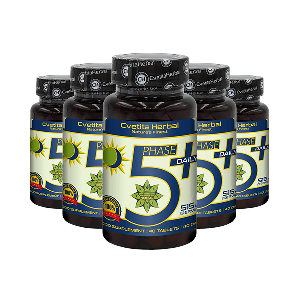 Мента, Глог, Валериана, Лайка, Маточина, B1, B6, B12 - Phase 5+ Daily (40 табл. х 515mg) 3+2