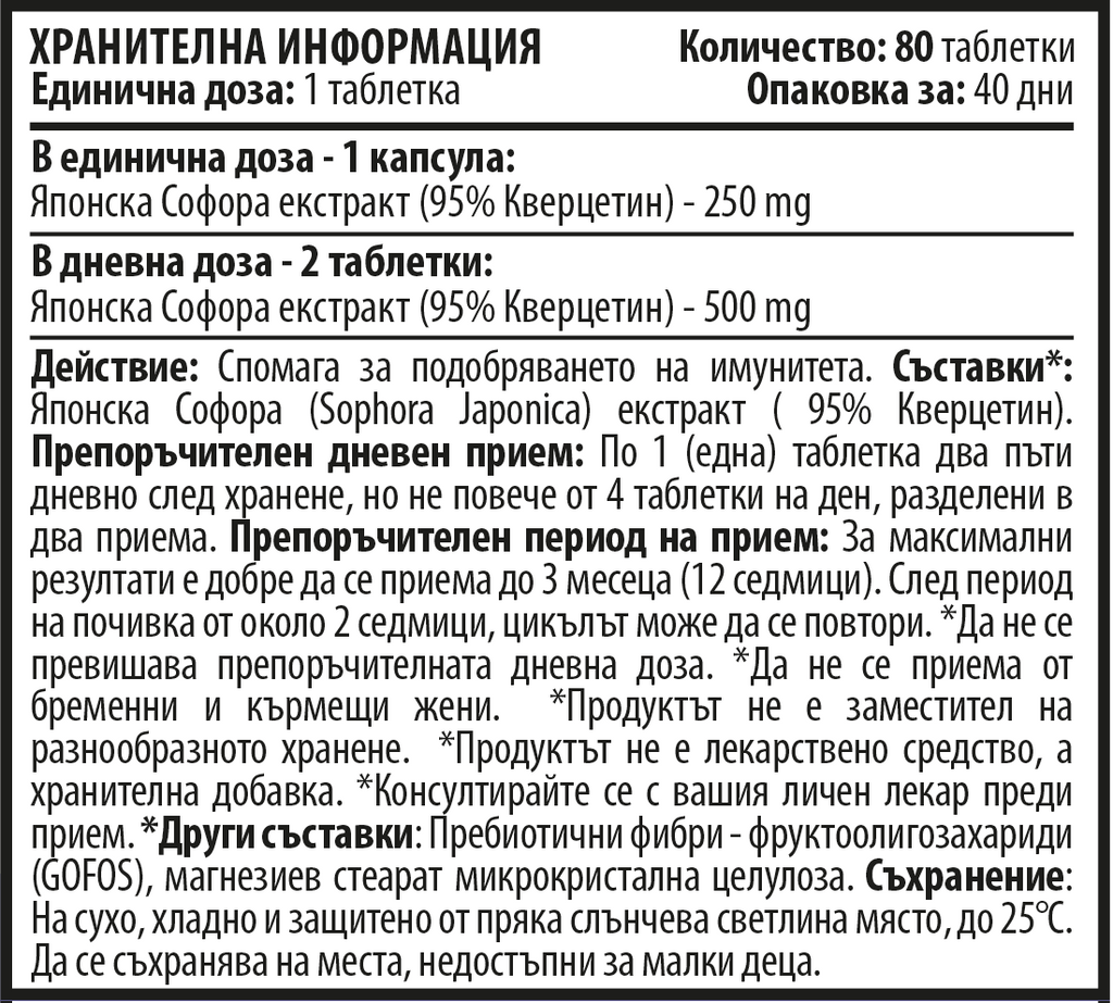 Кверцетин (80 капсули х 250 mg)