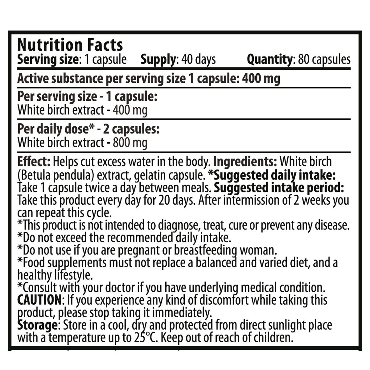 Екстракт Бяла Бреза - WaterCut (80 капсули х 400 mg)