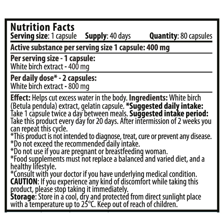 Екстракт Бяла Бреза - WaterCut (80 капсули х 400 mg)