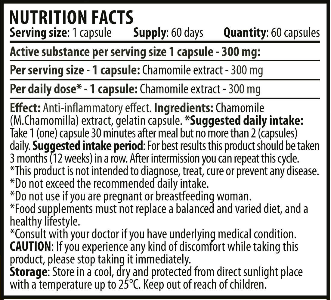 Chamomile Label 60 capsules Nutrition Facts EN