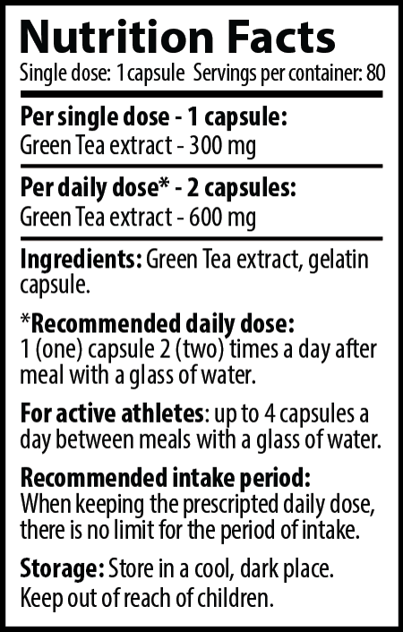 Green Tea Max 80 Capsules Nutrition Facts EN web
