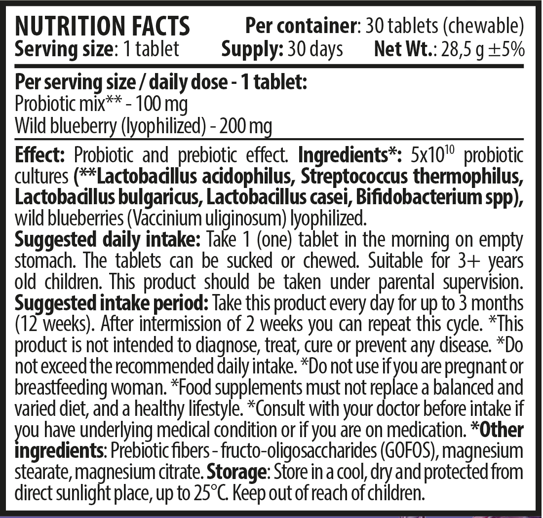 Kids ProBearies 30 tablets Nutrition Facts EN