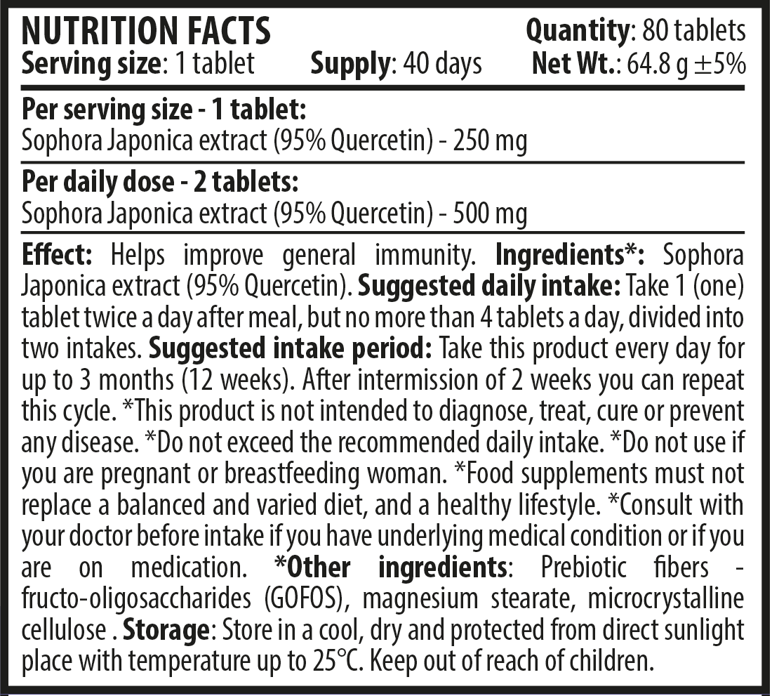 Quercetin 80 tablets Nutrition Facts EN