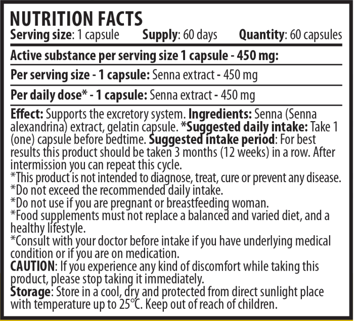 Senna 60 capsules Nutrition Facts EN