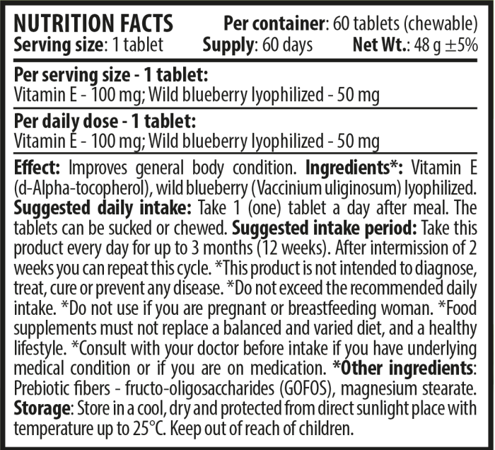 Vitamin E 60 tablets Nutrition Facts EN