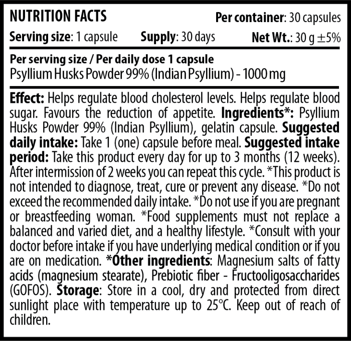 psyllium husk nutrition facts en